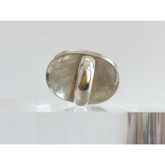 Modernist Hammered Sterling Silver Vintage Oval Shaped Minimalist Ring - sz 5.75 - Picture 3 of 10